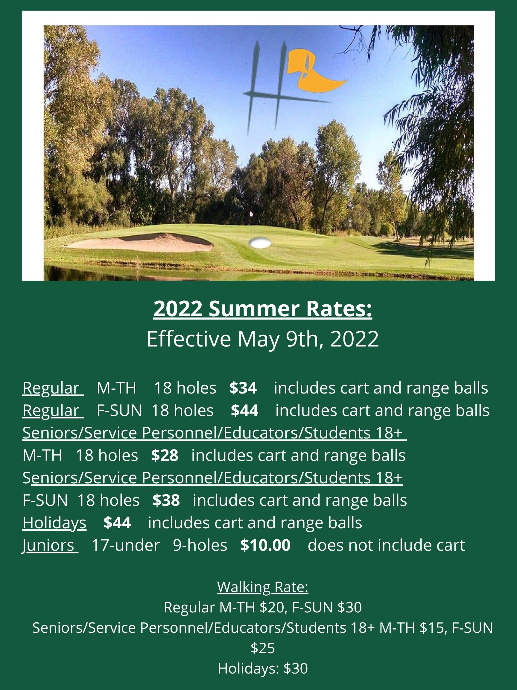 Hesston GOlf COurse 2022 Summer Rates