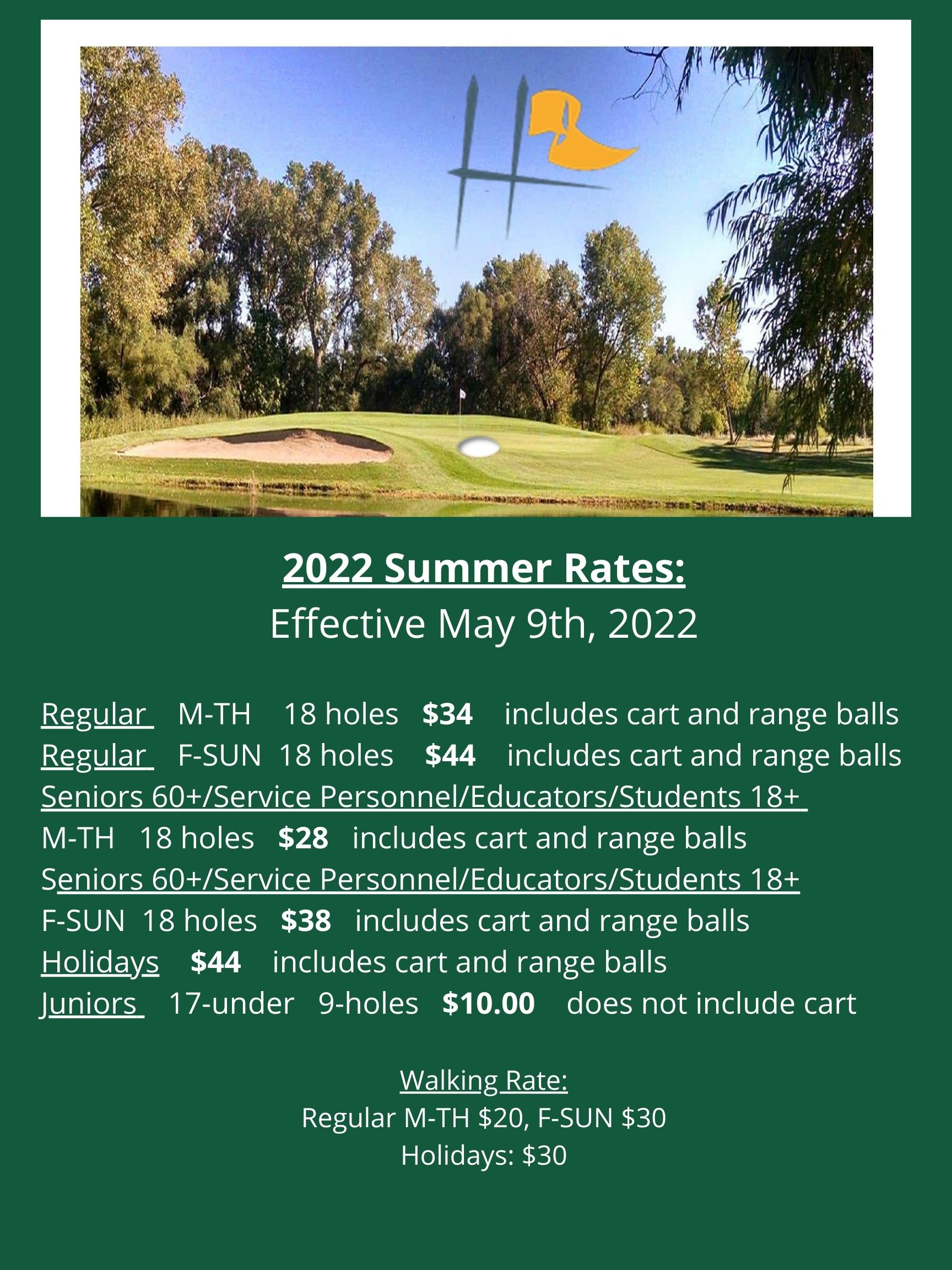 Hesston GOlf COurse 2022 Summer Rates 2